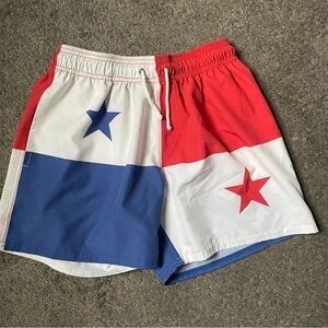Panama Country Flag 5" swim shorts made in USA red white blue size small